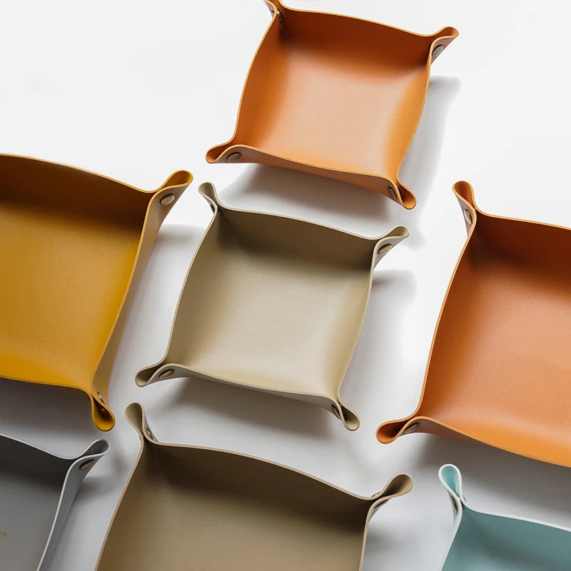 Storage Box PU Leather Storage Trays Home Decorative Trays for Key Wallet Makeup Desktop Storage Box Trays Decor Creative New