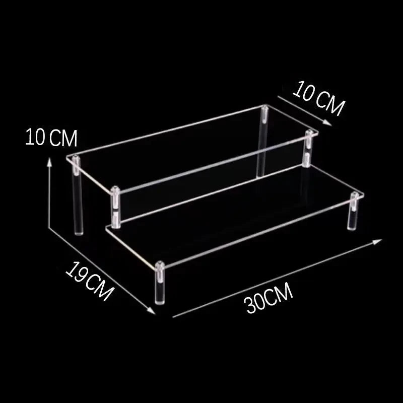 1-5 Tier Acrylic and Solid Wood Panel with Clear Acrylic Column Display Stand for Perfume, Cosmetic, Car Modle, Toy Storage Rack
