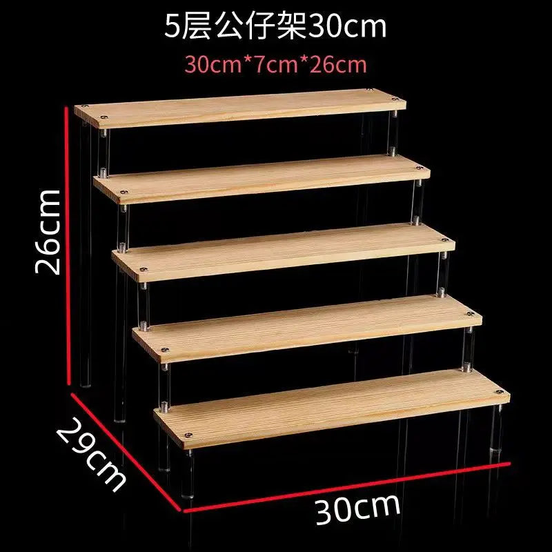 1-5 Tier Acrylic and Solid Wood Panel with Clear Acrylic Column Display Stand for Perfume, Cosmetic, Car Modle, Toy Storage Rack