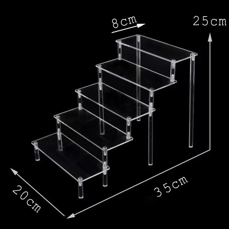 1-5 Tier Acrylic and Solid Wood Panel with Clear Acrylic Column Display Stand for Perfume, Cosmetic, Car Modle, Toy Storage Rack