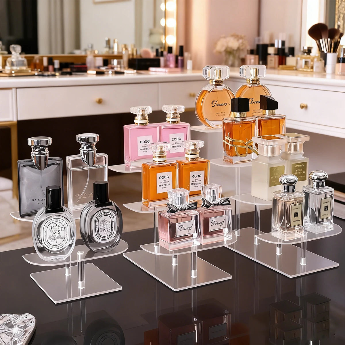 1Pc Desktop 2-4 Layer Display Shelf Stepped Acrylic Transparent Storage Rack Is Suitable for Perfume Hand Doll Organizer