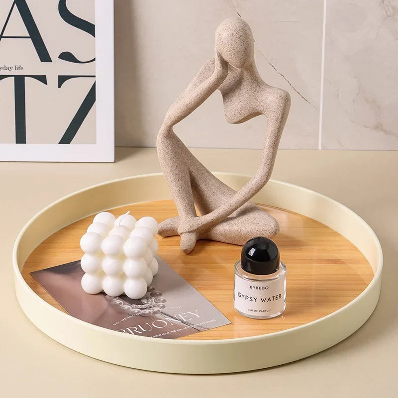 Nordic Wood Storage Tray Household Desktop Sundries Cosmetic Perfume Jewelry Key Plate Home Decorative round Storage Trays