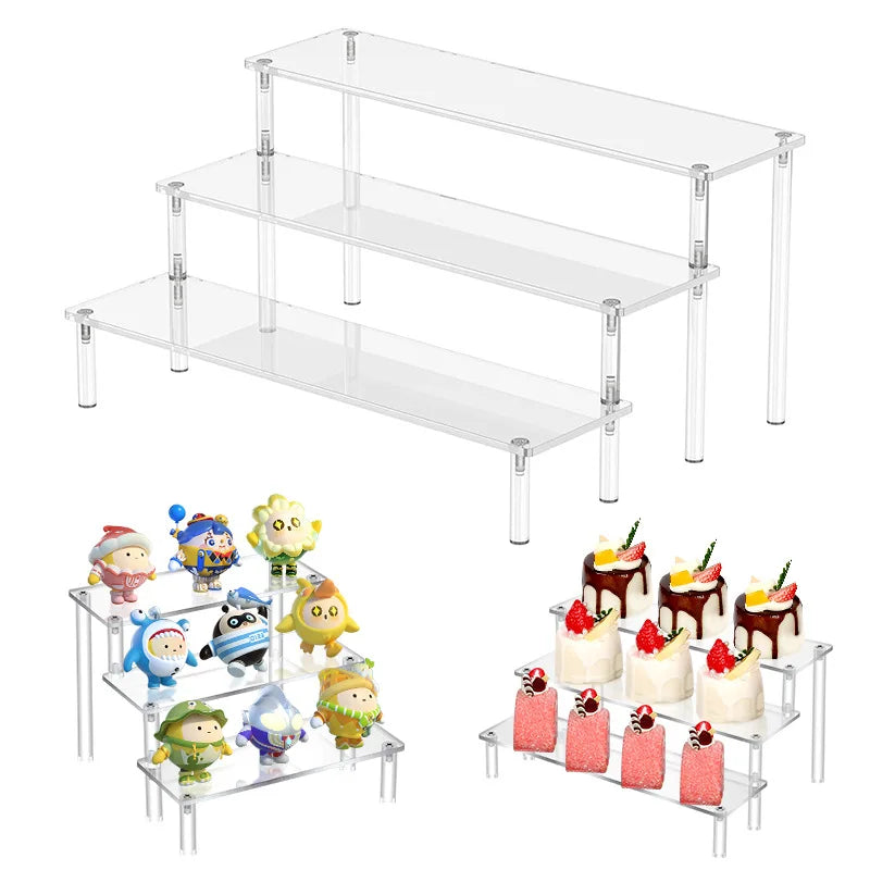 1-4Layer Acrylic Display Stand Durable Display Rack for Cupcake Perfume Doll Transparent Trapezoidal Blind Box Storage Shelf