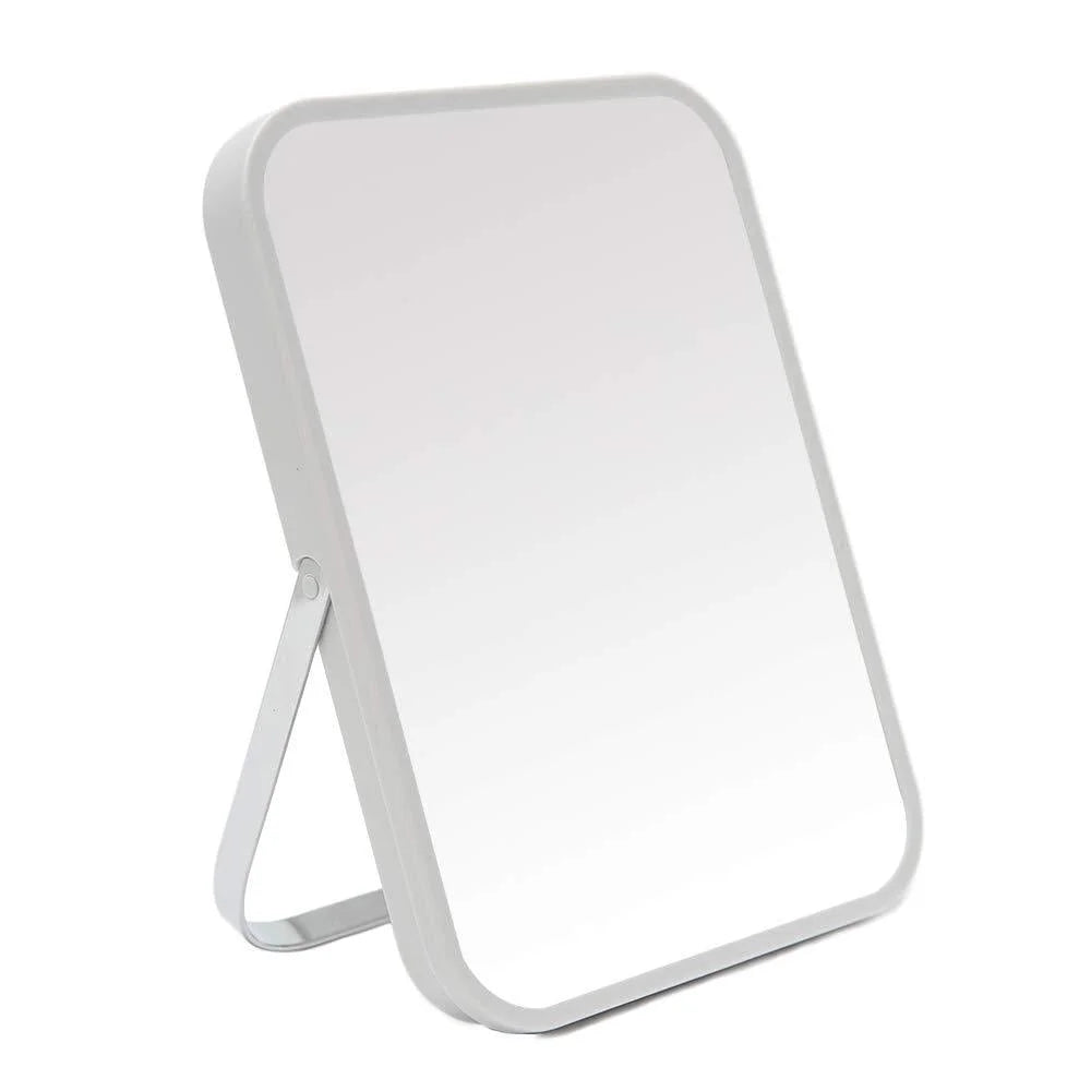 Table Desk Vanity Makeup Mirror,8-Inch Portable Folding Mirror with Metal Stand 90°Adjustable Rotation Tavel Make up Mirror Hanging Bathroom for Shower Shaving(Gray) Light Gr
