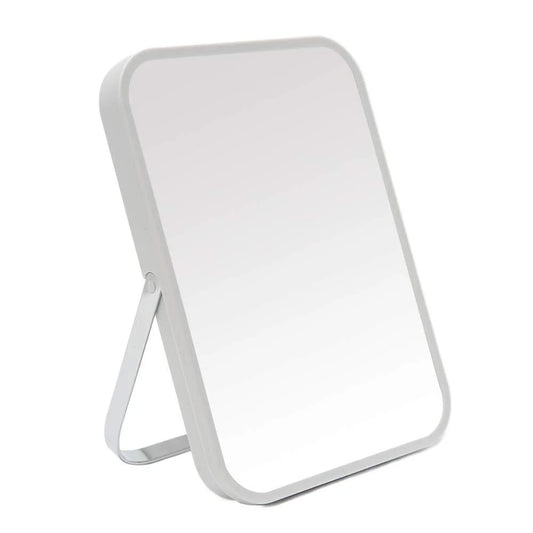 Table Desk Vanity Makeup Mirror,8-Inch Portable Folding Mirror with Metal Stand 90°Adjustable Rotation Tavel Make up Mirror Hanging Bathroom for Shower Shaving(Gray) Light Gr