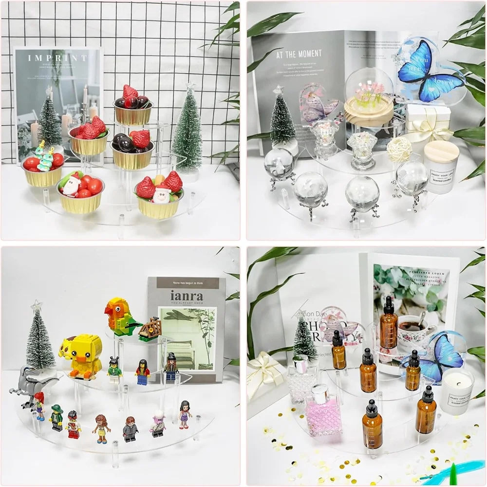 1/2Pack Acrylic Display Riser 3 Tier Half Moon Cupcake Stand Clear Perfume Organizer Dessert Stand for Display for Food, Cupcake