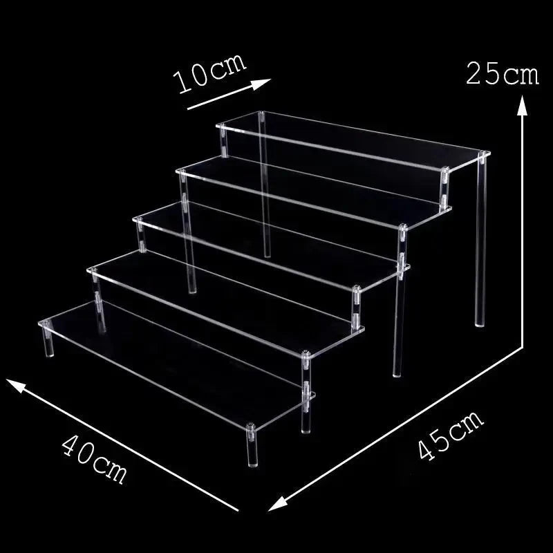 1-5 Tier Acrylic and Solid Wood Panel with Clear Acrylic Column Display Stand for Perfume, Cosmetic, Car Modle, Toy Storage Rack