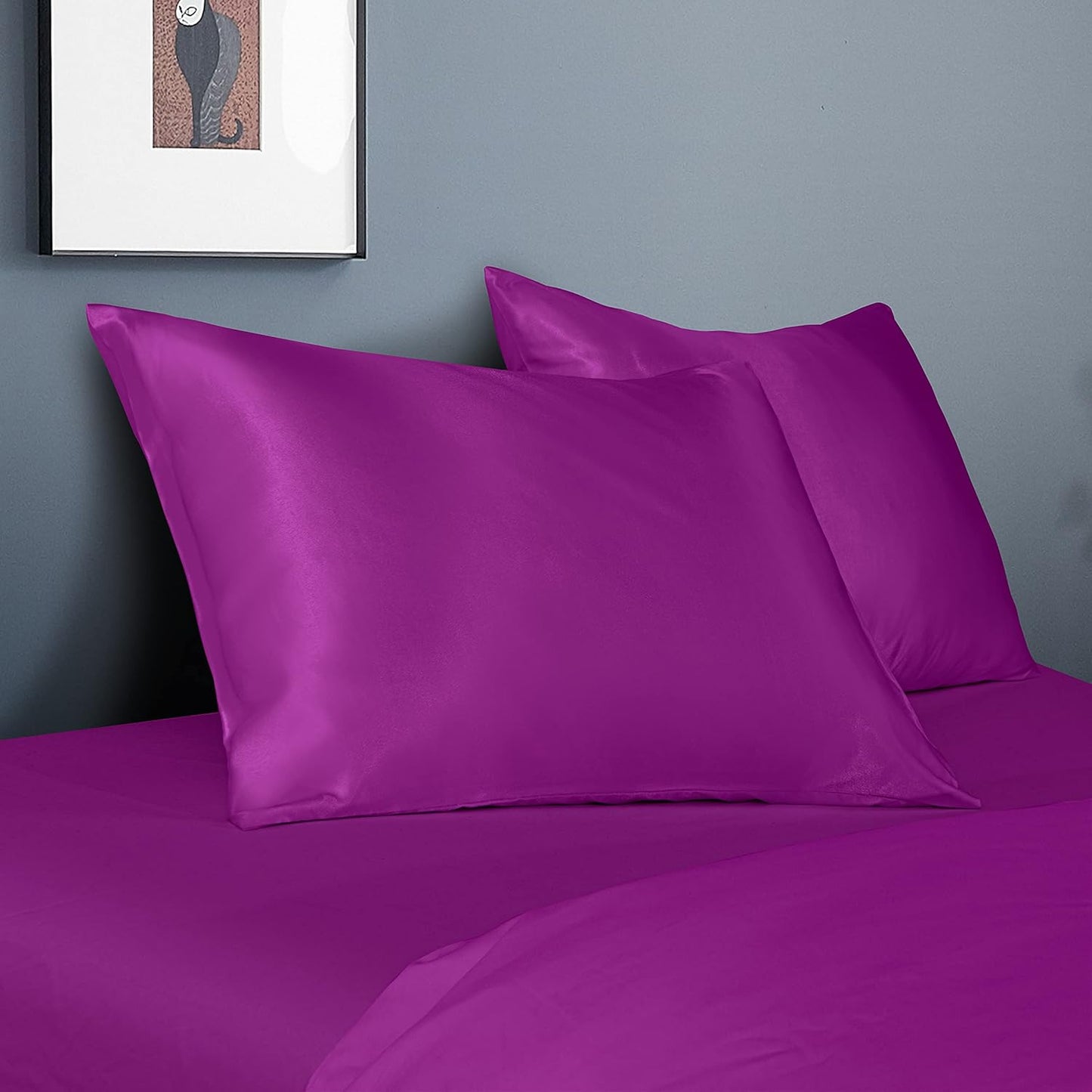 2 Pack Queen Silk Satin Pillowcases for Hair and Skin, Silky Soft and Luxurious Bedding Pillow Cases with Envelope Closure, 20X30 Inches, Purple