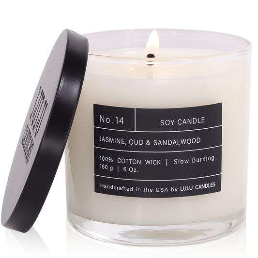 Lulu Candles | Jasmine, Oud & Sandalwood | Luxury Scented Soy Jar Candle | Hand