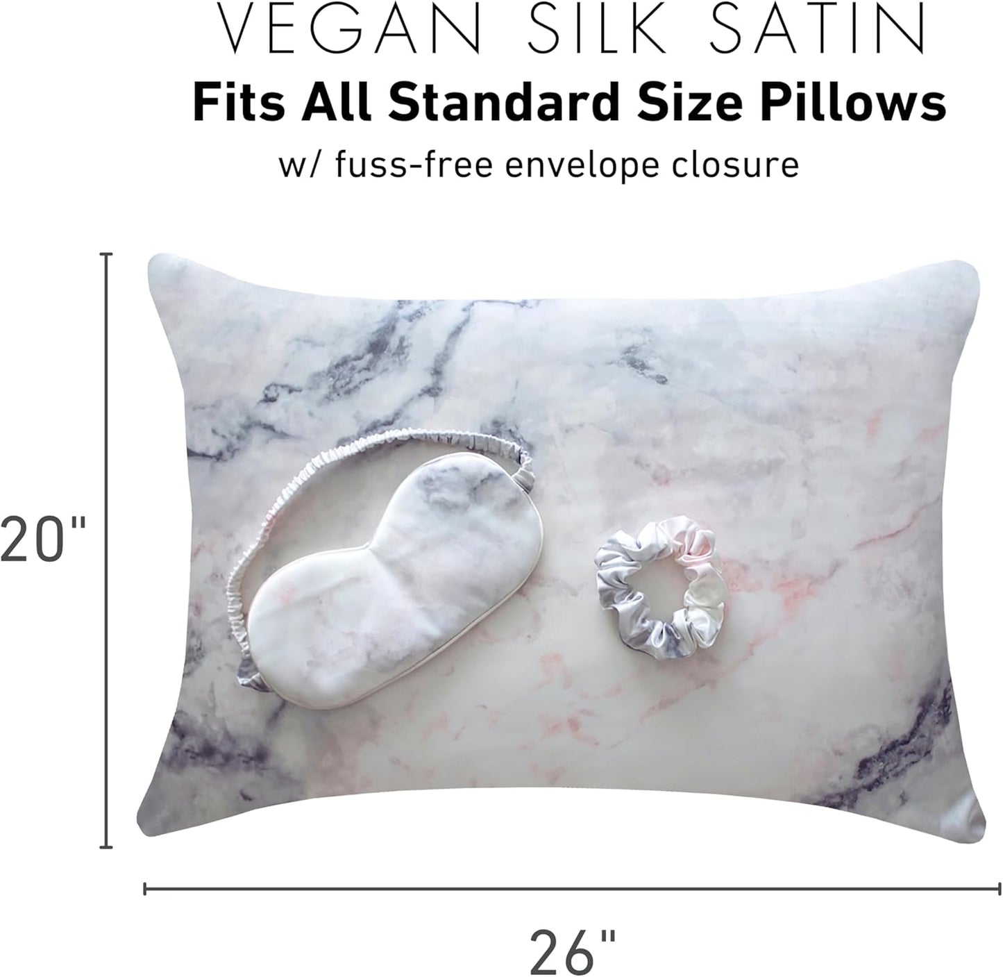 Satin Pillowcase Gift Set for Women – Grey Ivory, Silky Soft, Reduces Frizz | Includes Satin Eye Mask & Scrunchie | for Curly Hair, Sensitive Skin | Gift for Mom, Daughter, Girlfriend