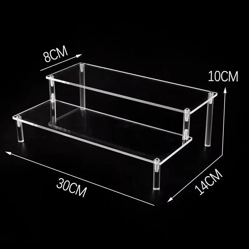1-5 Tier Acrylic and Solid Wood Panel with Clear Acrylic Column Display Stand for Perfume, Cosmetic, Car Modle, Toy Storage Rack