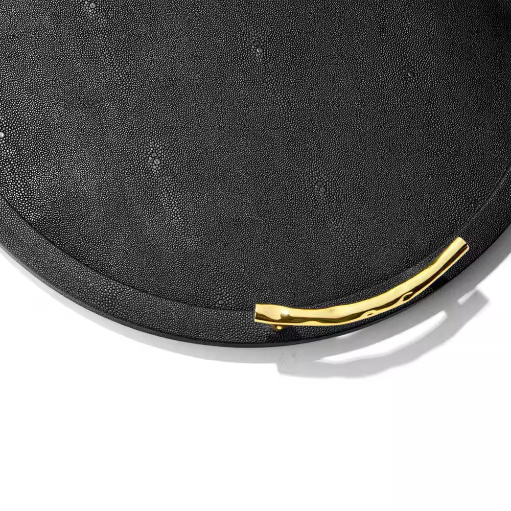 Black round Serveware Serving Tray with Gold Handles