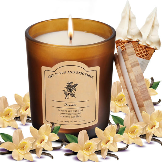 Vanilla Scented Candles for Home, All Natural Soy Wax Candles with Essential Oils, Highly Scented Beeswax Candles, Aromatherapy Candles for Sleep Aid, 9.2Oz, Clean Burning(Vanilla, Coconut)