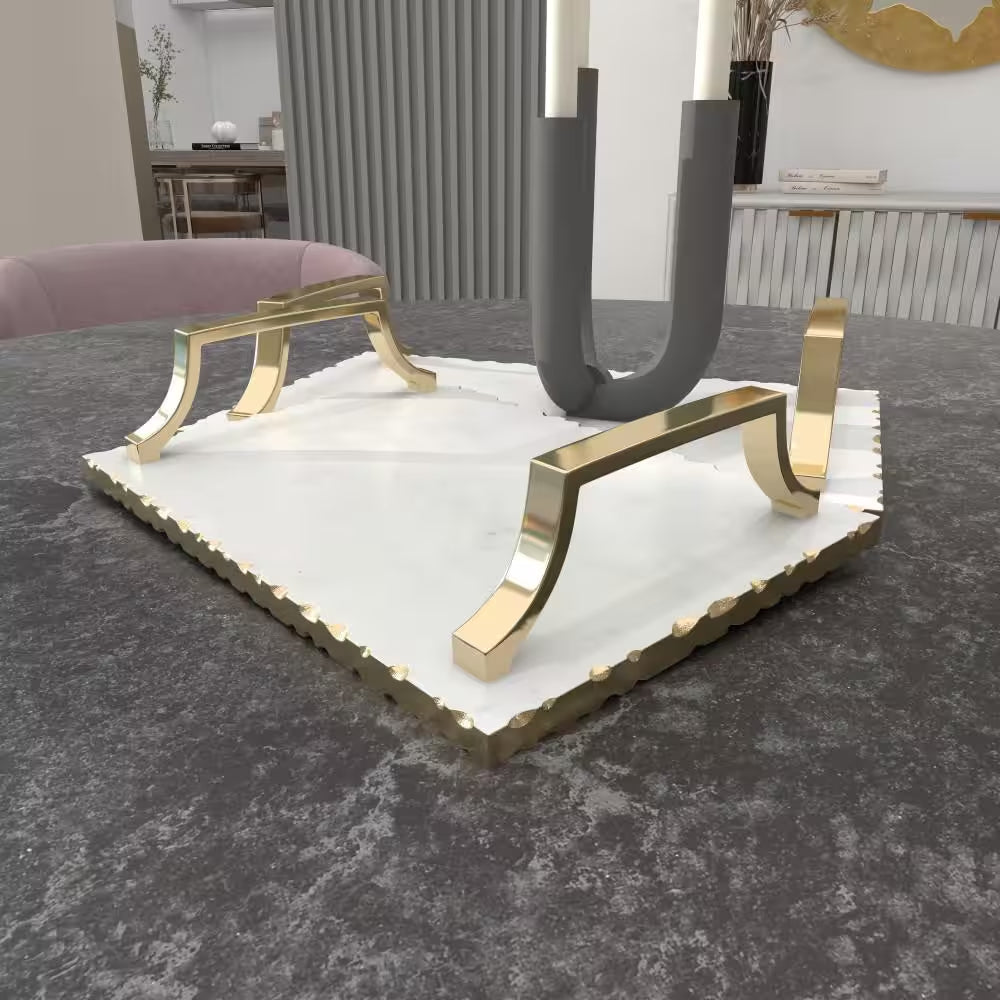 Gold Ceramic Decorative Tray with Gold Handles (Set of 2)