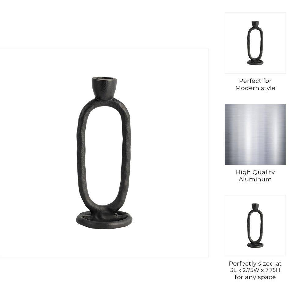 8 In. Black Metal Open Oval Ring Taper Candle Holder