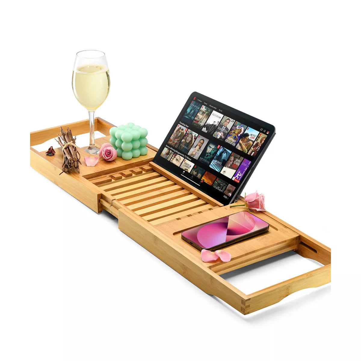 tub Caddy - Foldable Expandable Size, Fits Most Tubs Waterproof tub Tray & Caddy Tray Holder for Wine Glass, Book, Soap, Phone Homeitusa