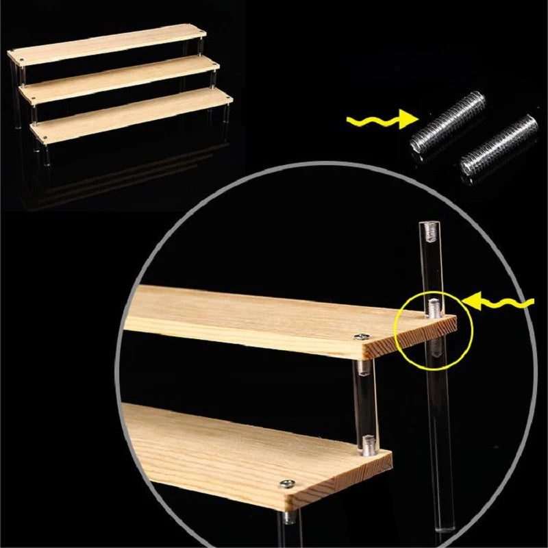Solid Wooden Ladder Display Rack with Acrylic Pillars, Blind Box, Toy, Perfume, Jewelry Display Stand, Storage Shelf, 1-5 Tiers
