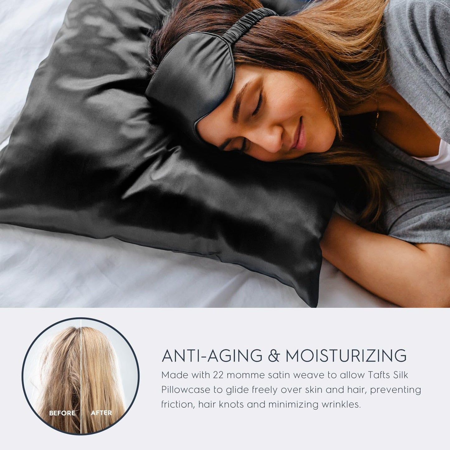 Pillow Cases - 22Mm 100% Pure Mulberry 6A Silk Pillowcase for Hair & Skin with Zipper Closure, Cooling, Natural, Organic, Double Sided Silk Pillow Case (Charcoal Grey, King 20X36, 1Pc)