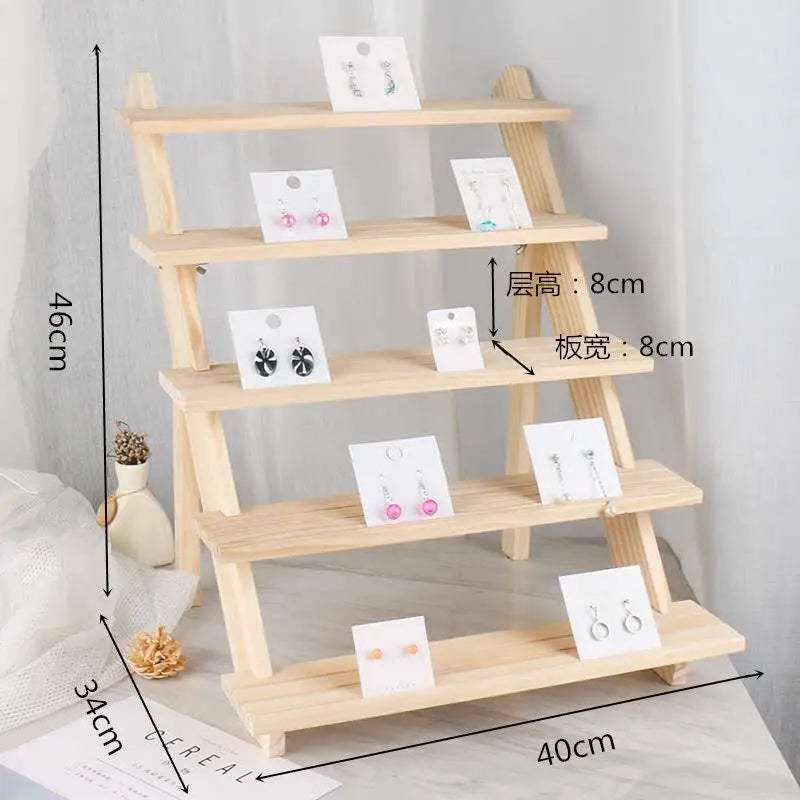Solid Wood Stepped Jewelry Display Rack Household Bedroom Cosmetics Perfume Storage Living Room Doll Car Model Display Rack