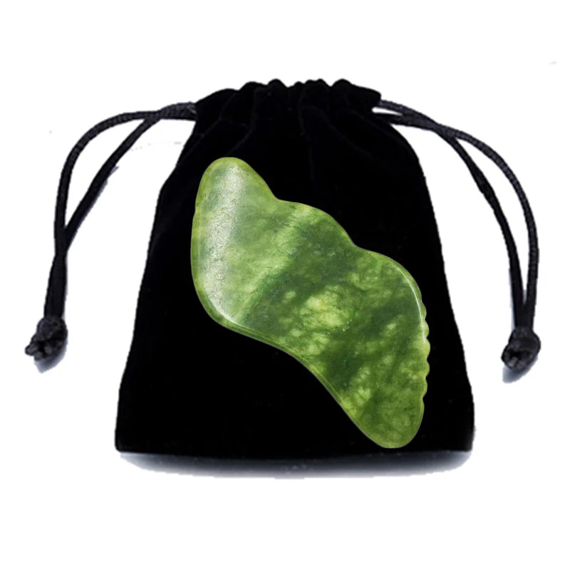 Natural Gua Sha Jade Stone for Face Guasha Massage Tools Body Acupuncture Stick Beauty Gouache Scraper with Black Velvet Bag