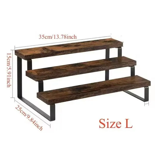 3 Tier Wooden Display Riser Cupcake Stand Perfume Makeup Mini Figure Holder Kitchen Countertop Spice Rack Organizer Shelf