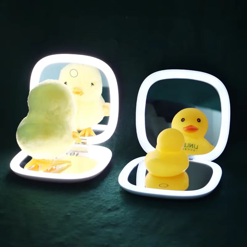USB Rechargeable Folding Portable LED Makeup Mirror Touch Screen Dimming Handheld with 10X Magnifying Travel Cosmetic Mirrors