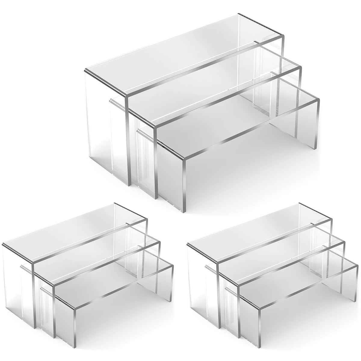 3Pcs 3 Tier Acrylic Display Stand Transparent Cupcake Perfume Jewelry Cosmetic Doll Clear Storage Shelf Blind Box Organizer