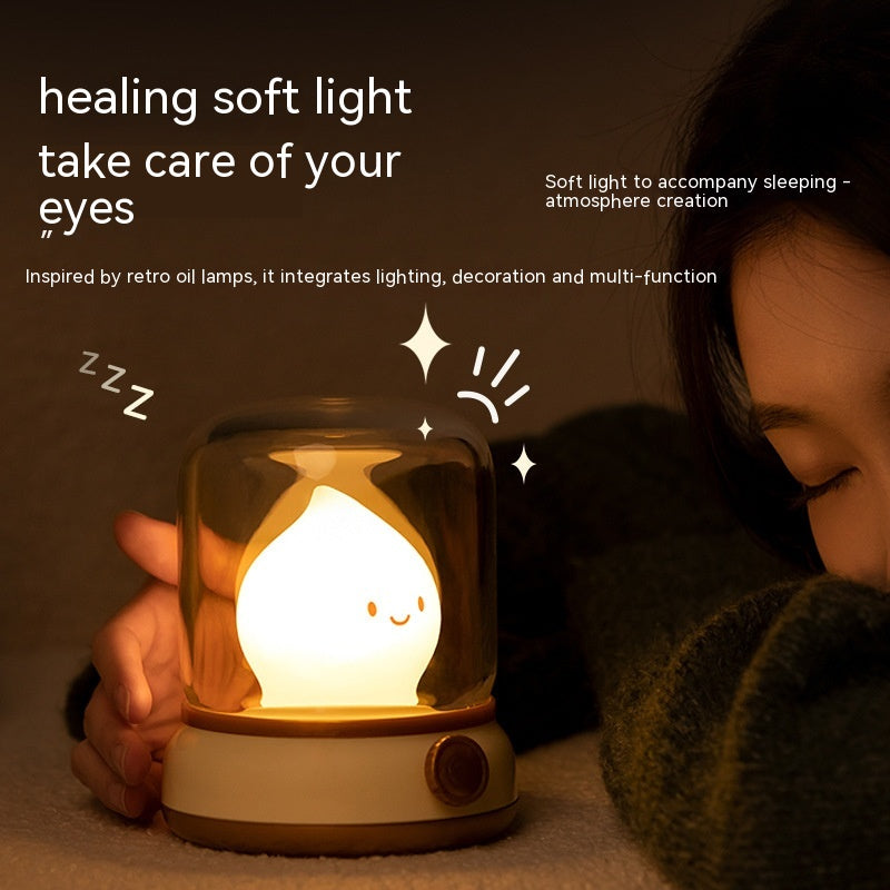 Retro Small Night Lamp Bedroom Mini Desktop LED Cute Night Lamp Creative USB Rechargeable Portable Cartoon Table Lamp for Coffee Bar Hotel Bedroom Home Decor
