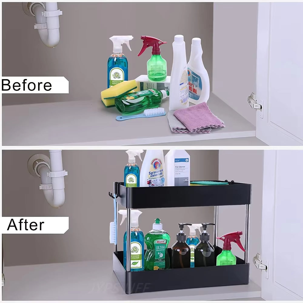 1/2 Pcs under Sink Storage Organizer 2 Tier Drawer Multipurpose Rack Cabinet under Sink Storage Rack Bathroom Kitchen Organizer