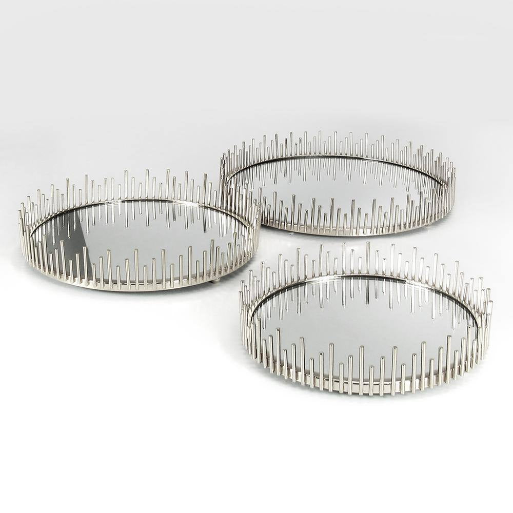 Sunburst 10 In. Silver round Metal Mirror Decorative Tray