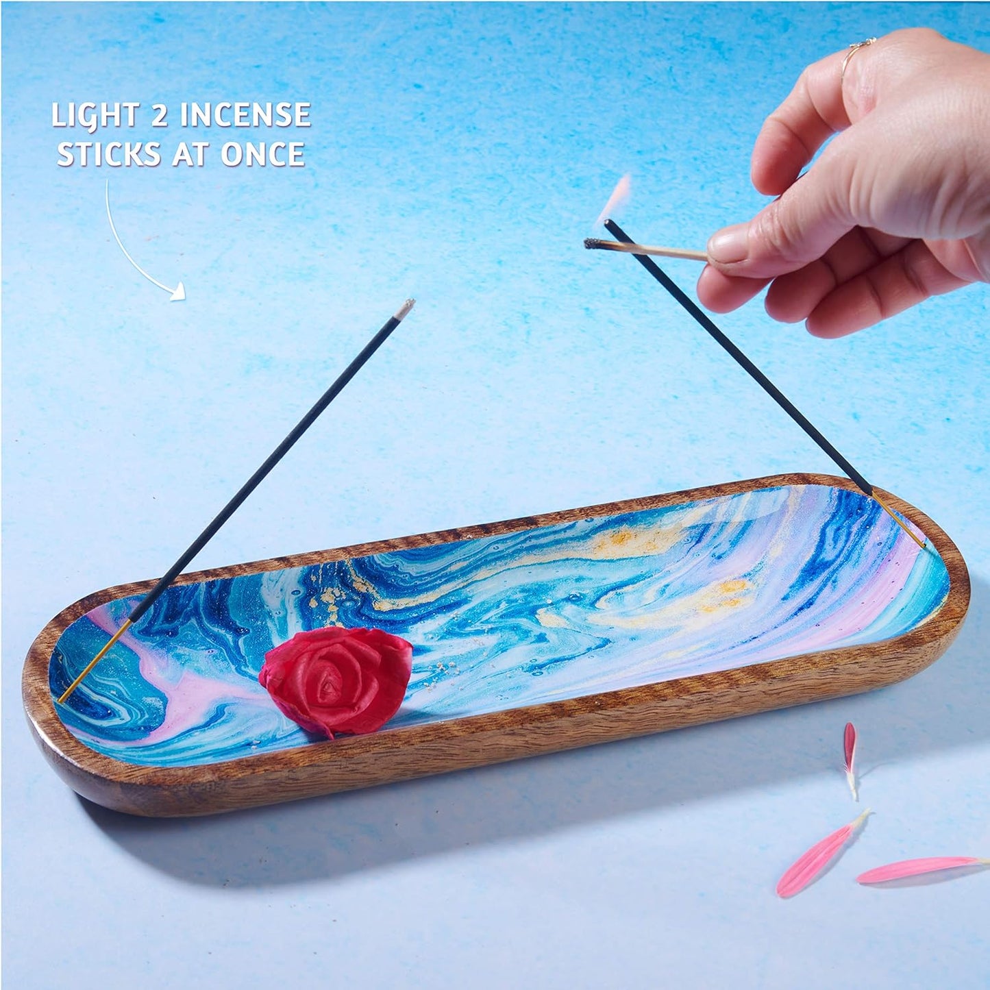 Incense Holder or Incense Burner, Incense Holder for Sticks, Ash Catcher or Insence-Stick Holder or Insence Tray for Table Decor, 12-Inch Long and 4-Inch Wide, Mango Wood, Galaxy