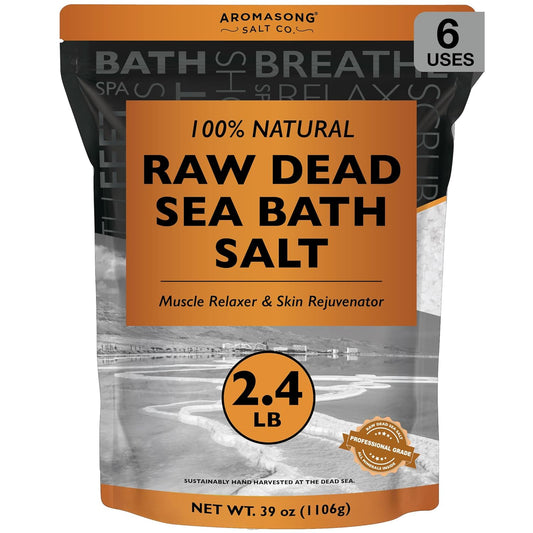 Raw Dead Sea Bath Salt - Minimally Cleaned, Contains More Dead Sea Minerals Including Dead Sea Mud - 100% Pure & Natural Dead Sea Salts for Soaking 2.4 LB - Bulk Resealable Pack