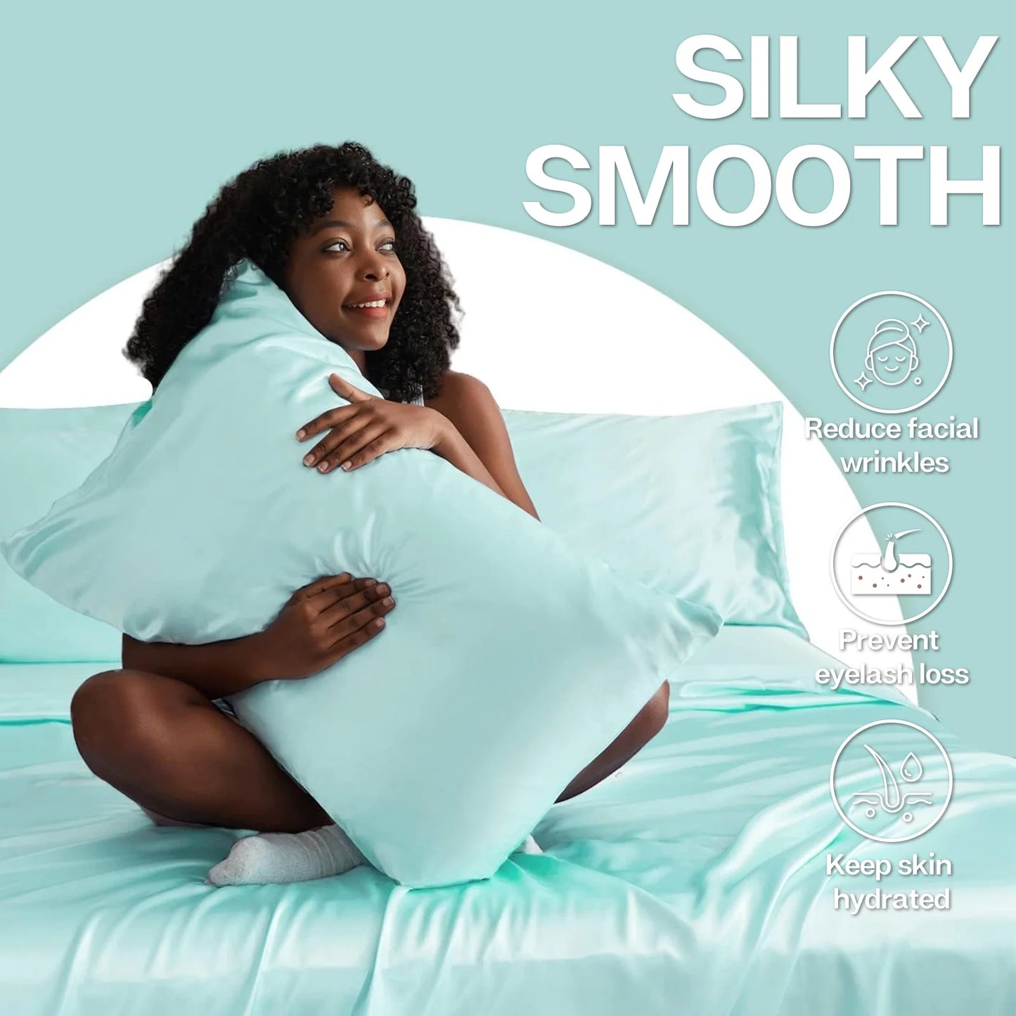 Satin Pillow Case, 2 Pack Satin Standard Silky Pillowcase for Hair and Skin, Satin Pillowcase Set of 2, 20X26, Turquoise