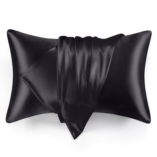 Satin Pillowcase for Hair and Skin Black, 20X30 Inches
