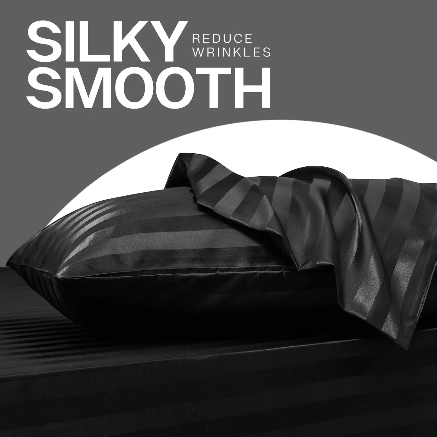 Satin Pillow Case, 2 Pack Satin Standard Silky Pillowcase for Hair and Skin, Satin Pillowcase Set of 2, 20X26, Black Striped
