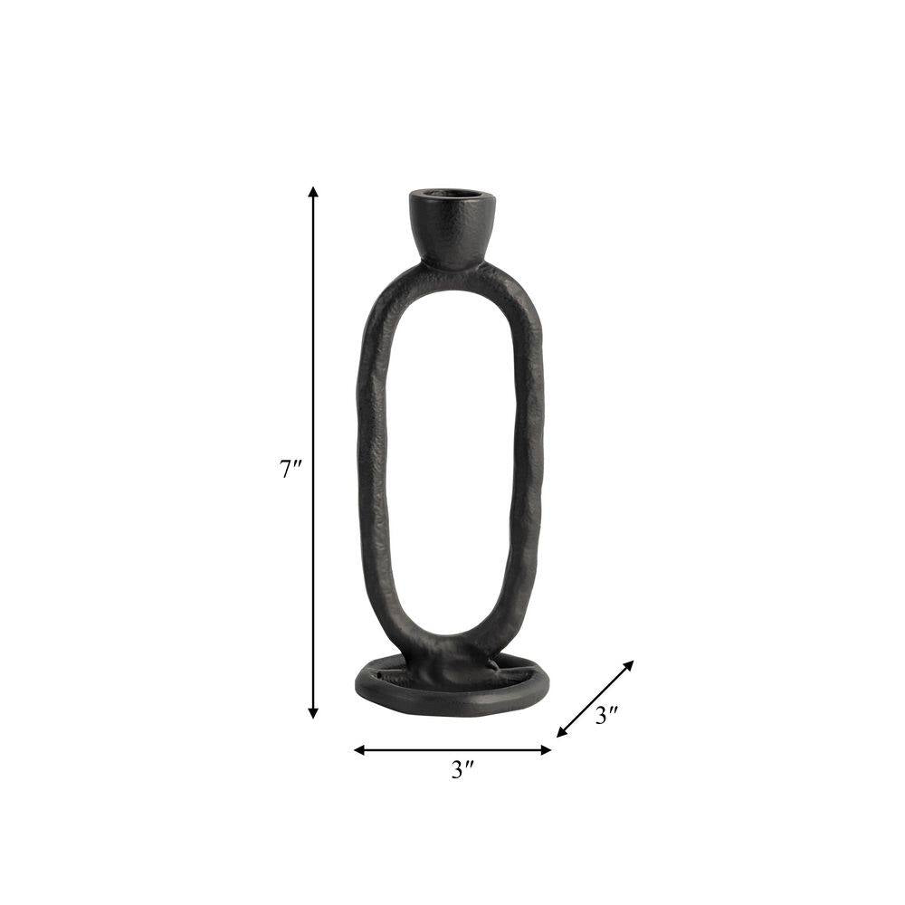 8 In. Black Metal Open Oval Ring Taper Candle Holder