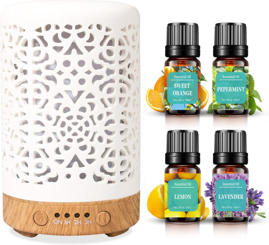 Essential Oil Diffusers, 100Ml White Ceramic Diffuser with 7 LED Lights,Ultrasonic Aromatherapy Diffuser with Waterless Auto-Off for Home Office Baby