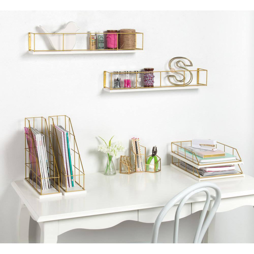 Benbrook White/Gold Metal Letter Tray (2-Pack)