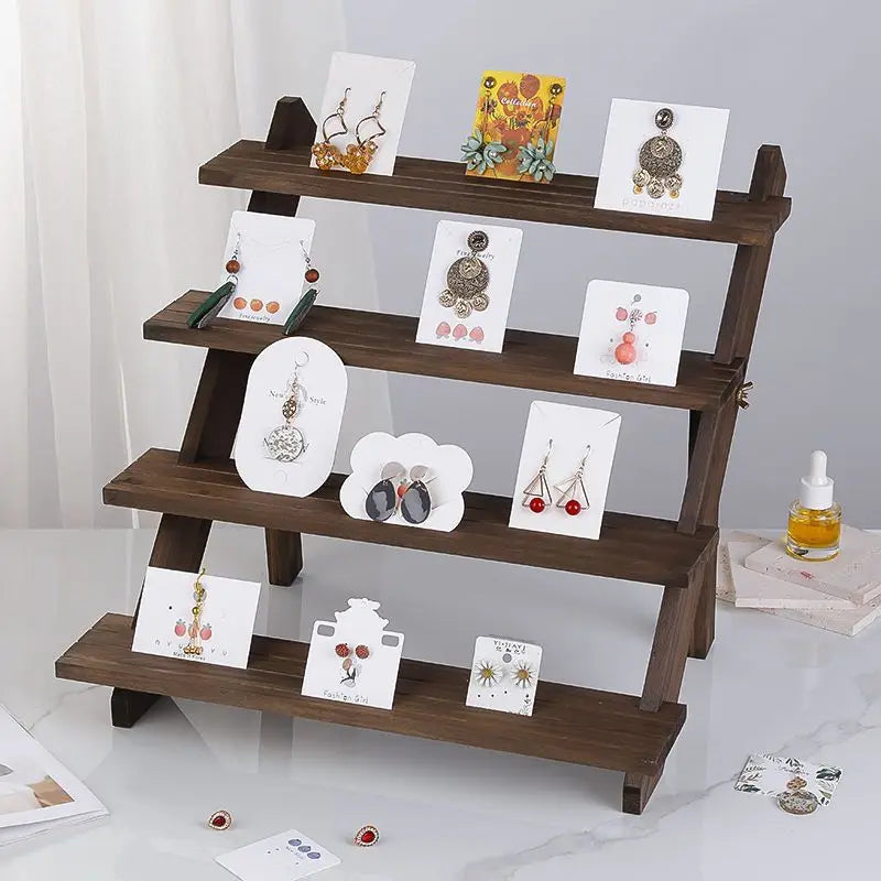 Solid Wood Stepped Jewelry Display Rack Household Bedroom Cosmetics Perfume Storage Living Room Doll Car Model Display Rack