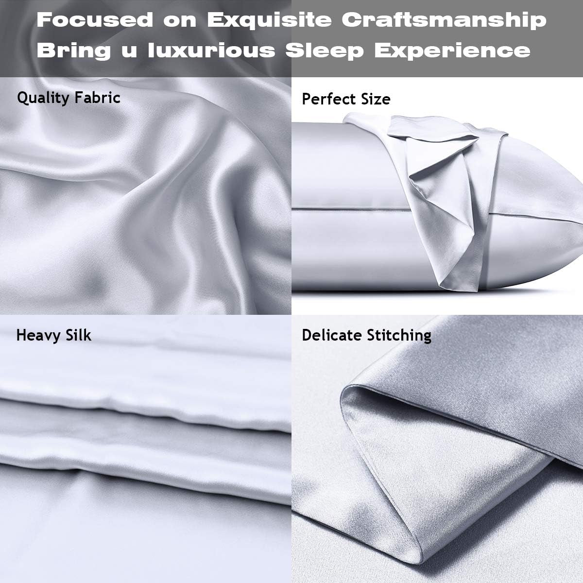 100% Mulberry Silk Pillowcase for Hair and Skin, Both Side 19 Momme Real Silk, Hidden Zipper Washable Pure Silk Bed Pillowcase Covers, Envelope Gift Box,1Pc(Silver Grey, Standard 20''×26'')