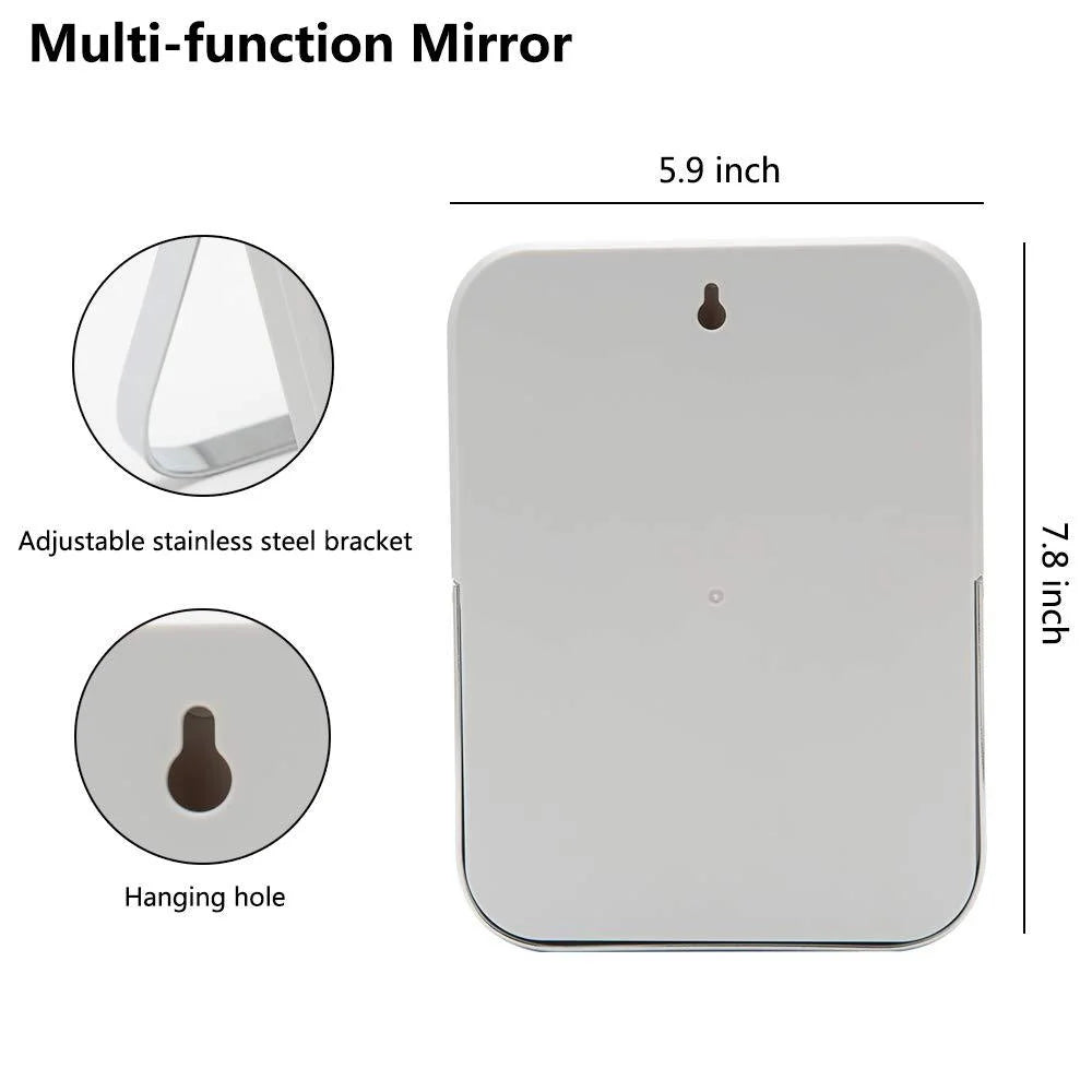 Table Desk Vanity Makeup Mirror,8-Inch Portable Folding Mirror with Metal Stand 90°Adjustable Rotation Tavel Make up Mirror Hanging Bathroom for Shower Shaving(Gray) Light Gr