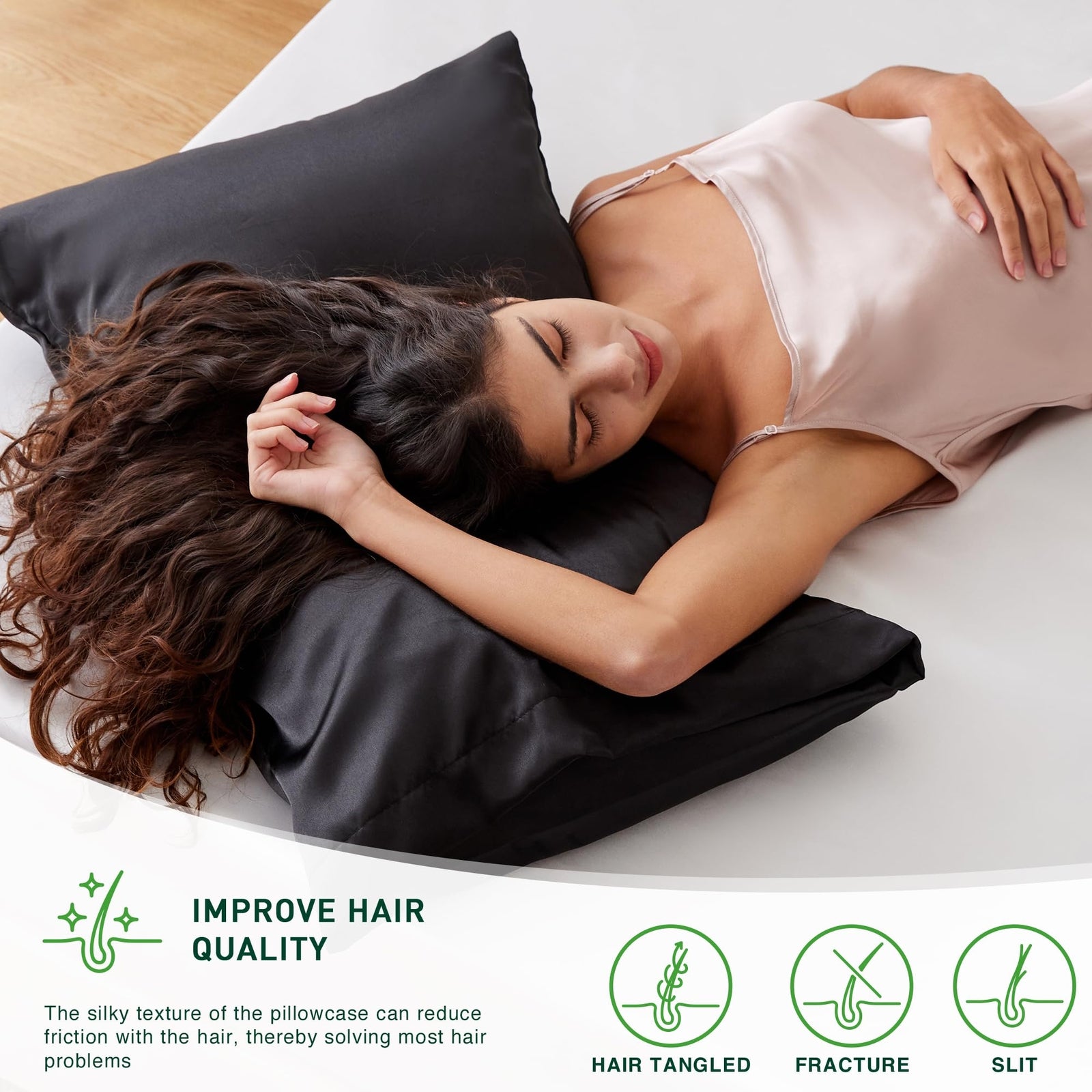 Satin Pillowcase for Hair and Skin Black, 20X30 Inches