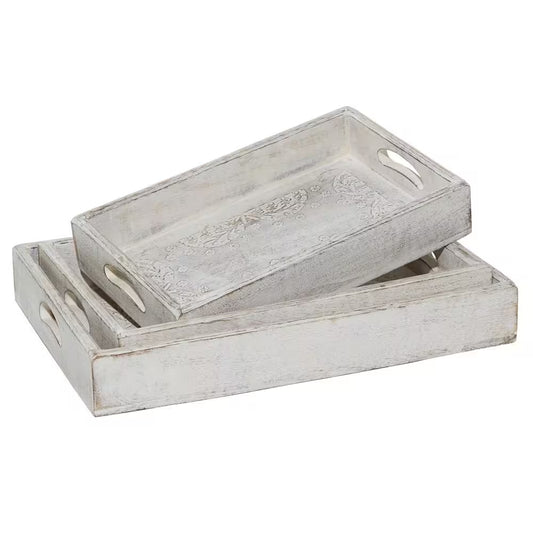 White Wood Decorative Tray (Set of 3)