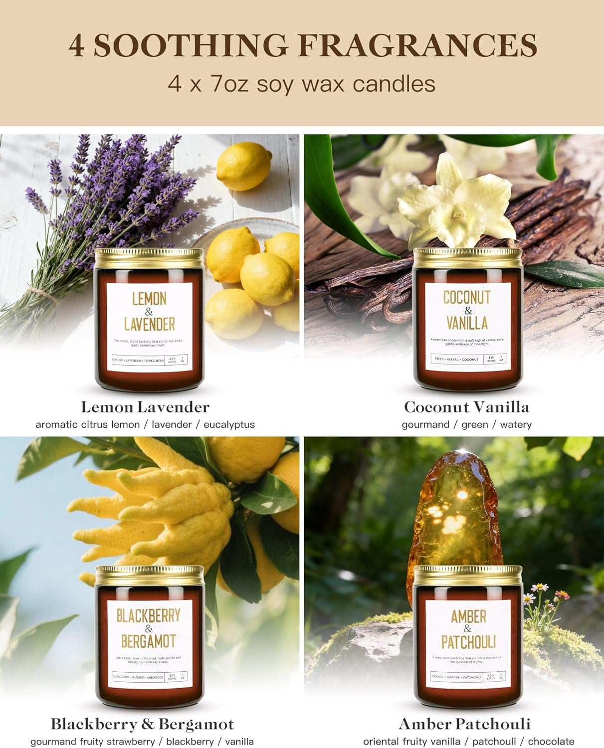28Oz Wood Wick Candles That Crackle: 4 Pack Scented Candles for Home Scented, Aromatherapy Candle Set with Crackling Wooden Wick up to 200H Burning Candle Gift Set for Birthday, Valentine'S Day Gifts