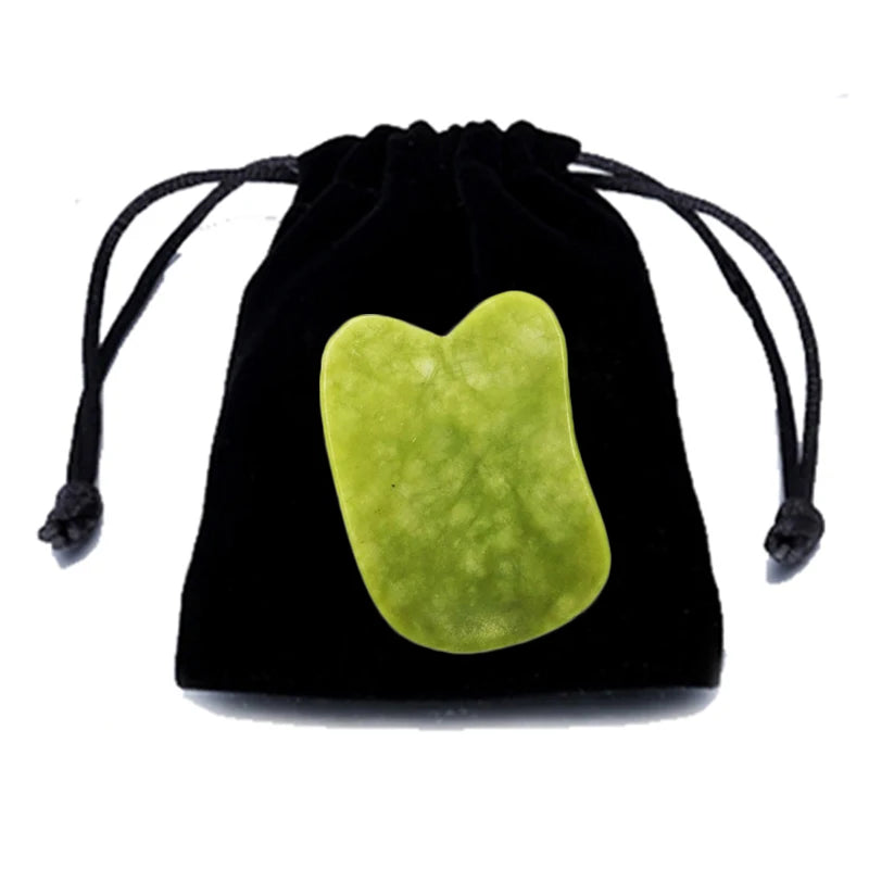 Natural Gua Sha Jade Stone for Face Guasha Massage Tools Body Acupuncture Stick Beauty Gouache Scraper with Black Velvet Bag