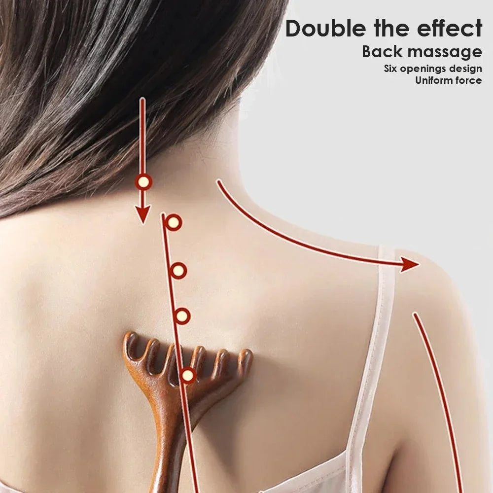 Wooden Meridian Massage Comb Anti-Static Six-Claw Head Massager Promote Blood Circulation Body Gua Sha Tools Head Massage Brush