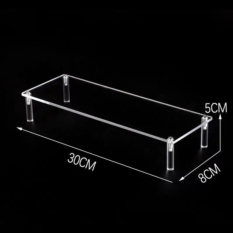 1-5 Tier Acrylic and Solid Wood Panel with Clear Acrylic Column Display Stand for Perfume, Cosmetic, Car Modle, Toy Storage Rack