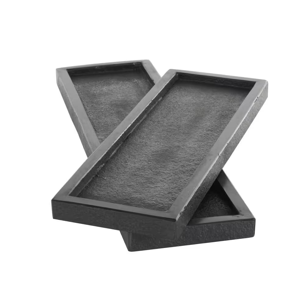 Black Marble Minimalistic Slim Textured Decorative Tray (Set of 2)