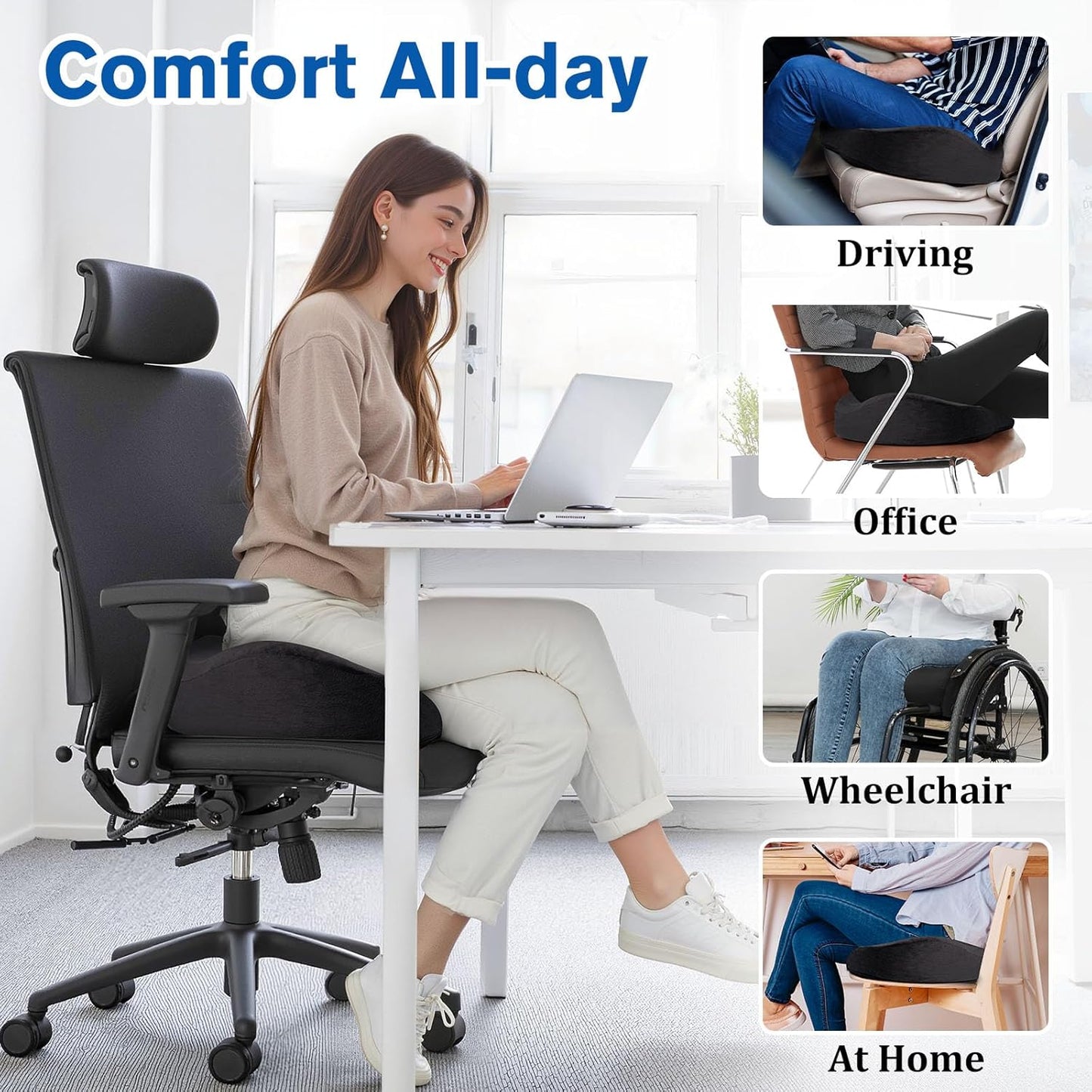 Seat Cushion, Gel Chair Cushions, Office Chair Cushions, Anti-Slip Bottom & Remo