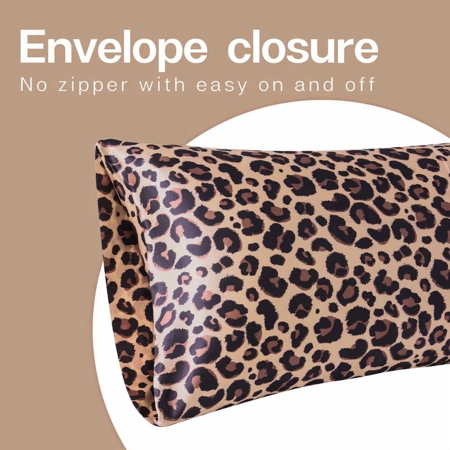 Satin Pillow Case, 2 Pack Satin Queen Silky Pillowcase for Hair and Skin, Satin Pillowcase Set of 2, 20X30, Brown Leopard